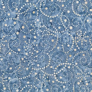 Wilmington Prints 50 cm Del Mar, Pointillist Scroll, Blue and Tan, $26/m