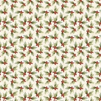 White Owl Textiles Poinsettia Radiance, W110-009-063, Holly Toss, Cream, $0.24/cm or $24/m
