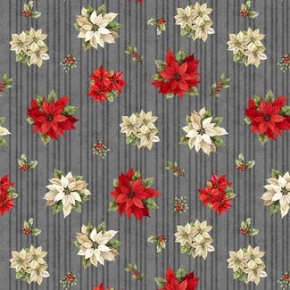White Owl Textiles Poinsettia Radiance, W110-008-730, Poinsettia Toss, Grey, $0.24/cm or $24/m