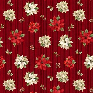 White Owl Textiles Poinsettia Radiance, W110-008-330, Poinsettia Toss, Red, $0.24/cm or $24/m