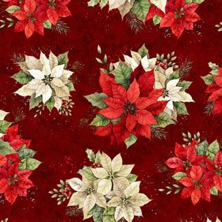 White Owl Textiles Poinsettia Radiance, W110-007-330, Poinsettia Bouquets, Dark Red, $0.24/cm or $24/m