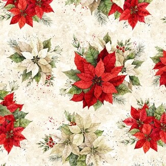 White Owl Textiles Poinsettia Radiance, W110-007-030, Poinsettia Bouquets, Cream, $0.24/cm or $24/m
