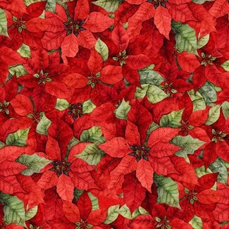 White Owl Textiles Poinsettia Radiance, W110-006-336, Packed Poinsettia, Red, $0.24/cm or $24/m