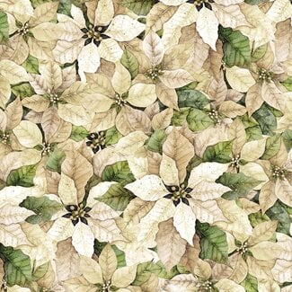 White Owl Textiles Poinsettia Radiance, W110-006-006, Packed Poinsettia, Cream, $0.24/cm or $24/m