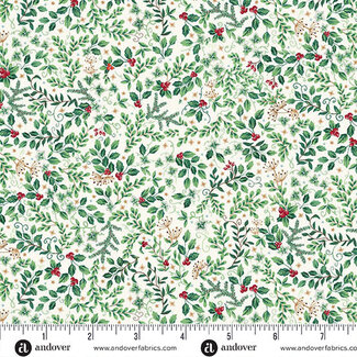 Makower UK Country Christmas, MU-234-Q, Evergreen, Cream, $0.23/cm or $23/m