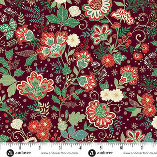 Makower UK Adorn, MU-213-R9, Bloom, Burgundy, $0.23/cm or $23/m