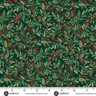 Makower UK Adorn, MU-214-G, Holly, Green, $0.23/cm or $23/m