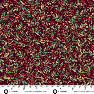 Makower UK Adorn, MU-214-R9, Holly, Burgundy, $0.23/cm or $23/m