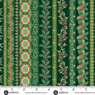 Makower UK Adorn, MU-218-G, Garland Stripe, Green, $0.23/cm or $23/m