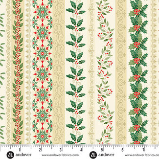 Makower UK Adorn, MU-218-Q, Garland Stripe, Cream, $0.23/cm or $23/m