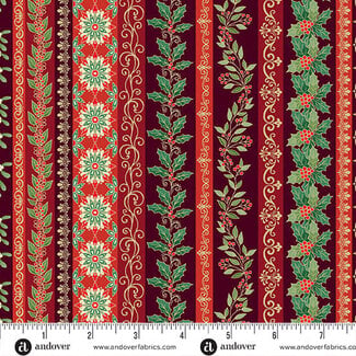 Makower UK Adorn, MU-218-R9, Garland Stripe, Burgundy, $0.23/cm or $23/m