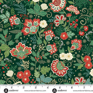 Makower UK Adorn, MU-213-G, Bloom, Green, $0.23/cm or $23/m