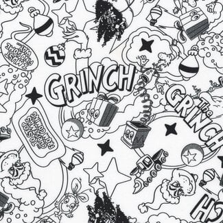 Robert Kaufman How the Grinch Stole Christmas, 23099-1, Comic Toss, White, $0.24/cm or $24/m