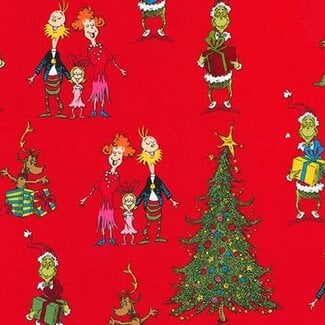 Robert Kaufman How the Grinch Stole Christmas, 15184-3, Celebrate, Red, $0.24/cm or $24/m