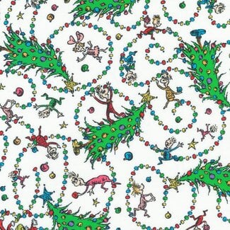 Robert Kaufman How the Grinch Stole Christmas, 22569-478, Tree Toss, White, $0.24/cm or $24/m