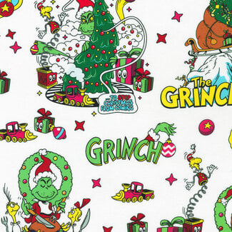Robert Kaufman How the Grinch Stole Christmas, 23101-1, Fun, White, $0.24/cm or $24/m