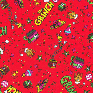 Robert Kaufman How the Grinch Stole Christmas, 23100-3, Toy Toss, Red, $0.24/cm or $24/m