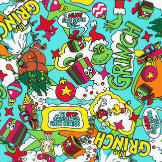 Robert Kaufman How the Grinch Stole Christmas, 23098-223, Comic Toss, Snow, $0.24/cm or $24/m