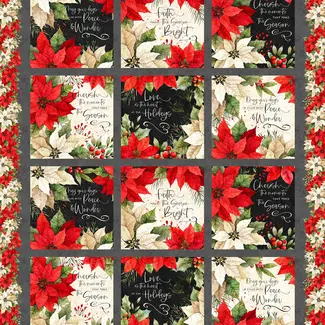 White Owl Textiles Poinsettia Radiance, Craft Panel /panel