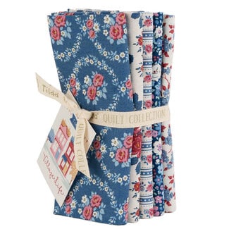 Tilda Village Life, Fat Quarter Bundle, 5 fabrics, Blue