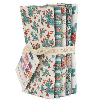 Tilda Village Life, Fat Quarter Bundle, 5 fabrics, Petrol/Teal