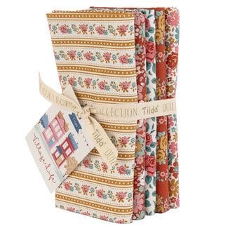 Tilda Village Life, Fat Quarter Bundle, 5 fabrics, Rust/Ochre