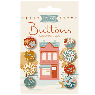 Tilda Village Life Buttons, 14mm & 16mm, 8 pcs, Autumn