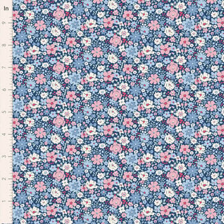 Tilda Village Life, Esther, Blue, $0.25/cm or $25/m