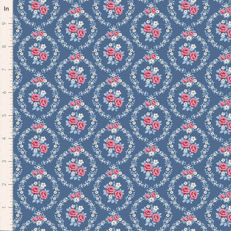 Tilda Village Life, Mable, Blue, $0.25/cm or $25/m