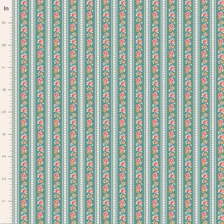Tilda Village Life, Agnes, Teal, $0.25/cm or $25/m