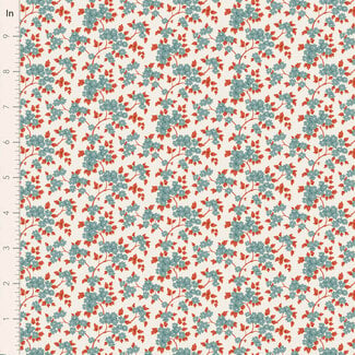 Tilda Village Life, Ruth, Teal, $0.25/cm or $25/m