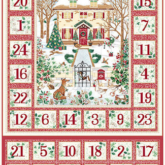 Makower UK Country Christmas, Advent Calendar, Red KIT with Evergreen Cream Backing and Stripe Binding
