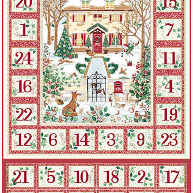 Country Christmas, Advent Calendar, Red KIT with Evergreen Cream Backing and Stripe Binding