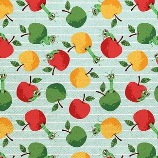 PBS Fabrics Organic Canvas 58" Book Worm, Apple Worms, 360-26520, $0.35/cm or $35/m