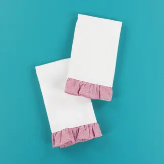 Kimberbell Designs Red & White Striped Ruffled Tea Towel, 2 pack