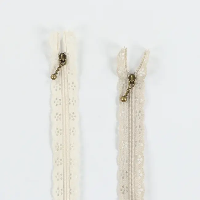Cream and Pebble Lace Zipper, 2 Pack