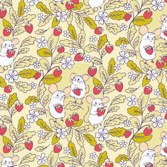 Cloud9 Fabrics Copy of Forest Friends, Strawberry Mice,  Organic 228668, $0.25/cm or $25/m