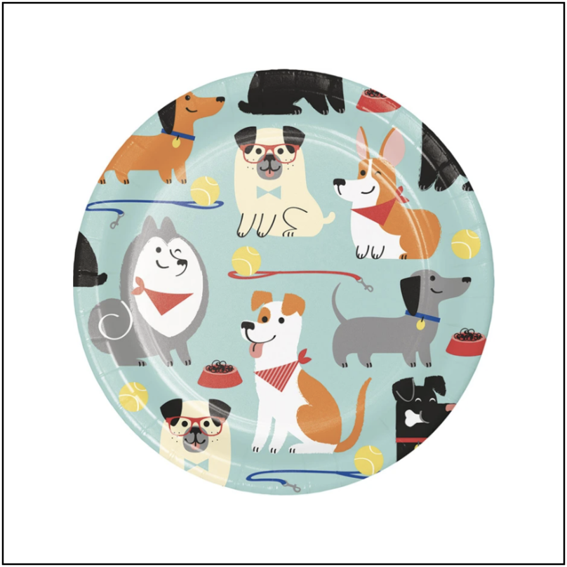 dog party dessert plate