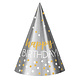 Silver & Gold Happy Birthday Cone Hats - 12 Pcs