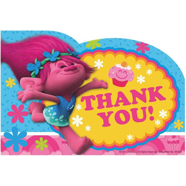 Trolls Thank You Cards - 8 Pcs