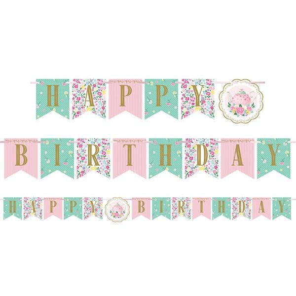 Floral Tea Party BDay Banner