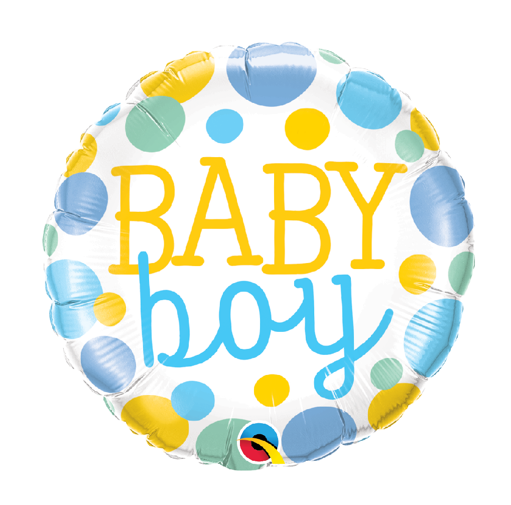 18" Mylar "Baby Boy" Blue/Green/Yellow Dots - #256