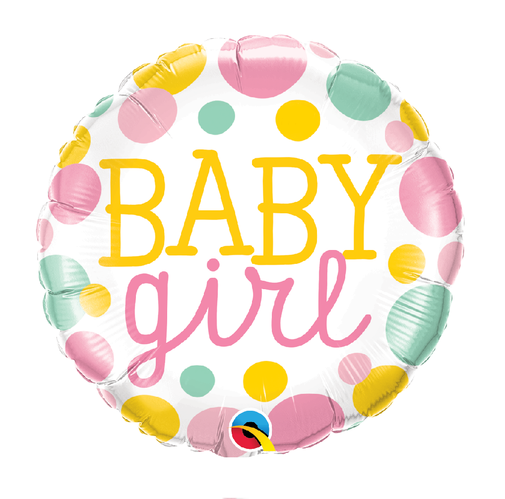 18" Mylar "Baby Girl" Pink/Yellow/Green Dots - #255