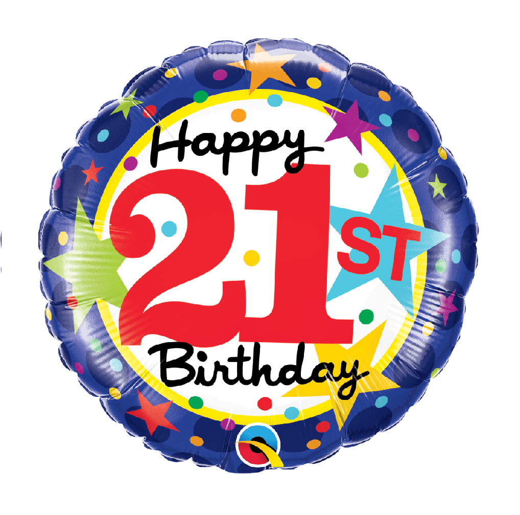 18" Mylar "Happy 21st Birthday" Rainbow Stars/Dots- #71