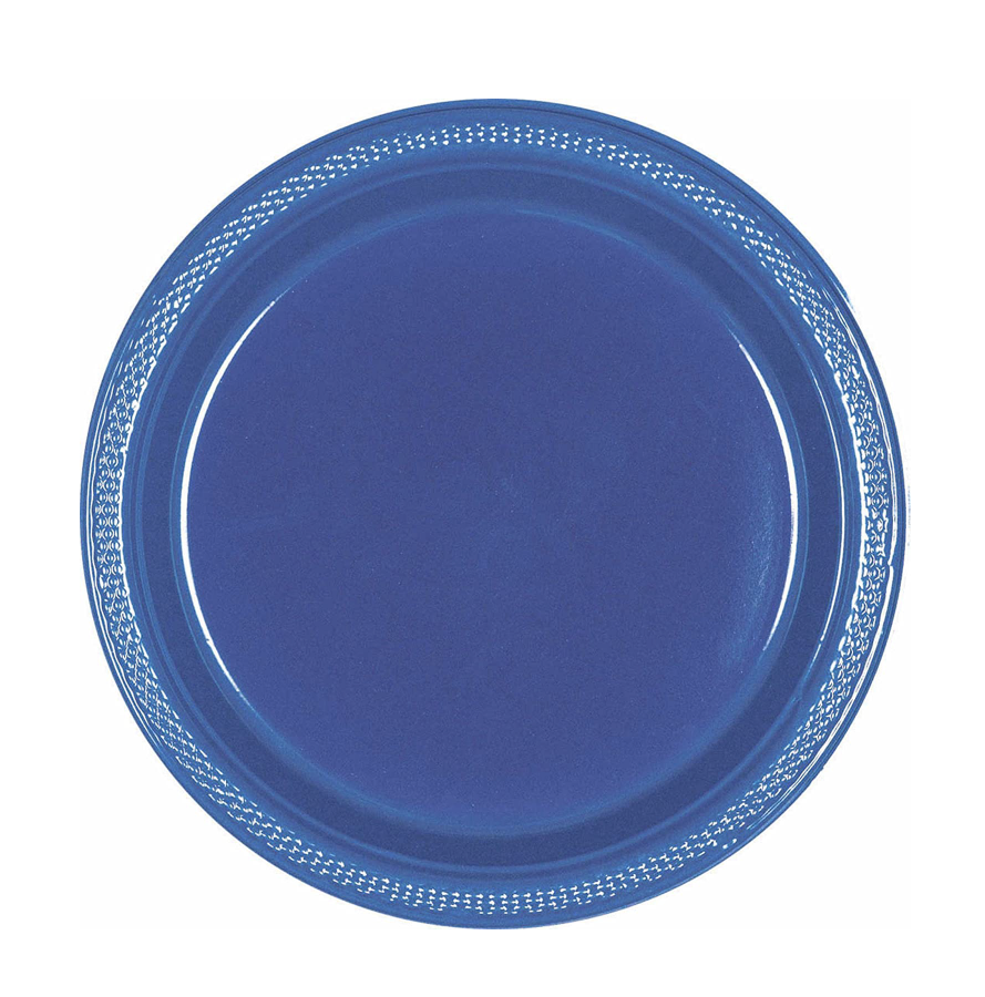 7" Round Plastic Plates, Mid Ct. - Bright Royal Blue