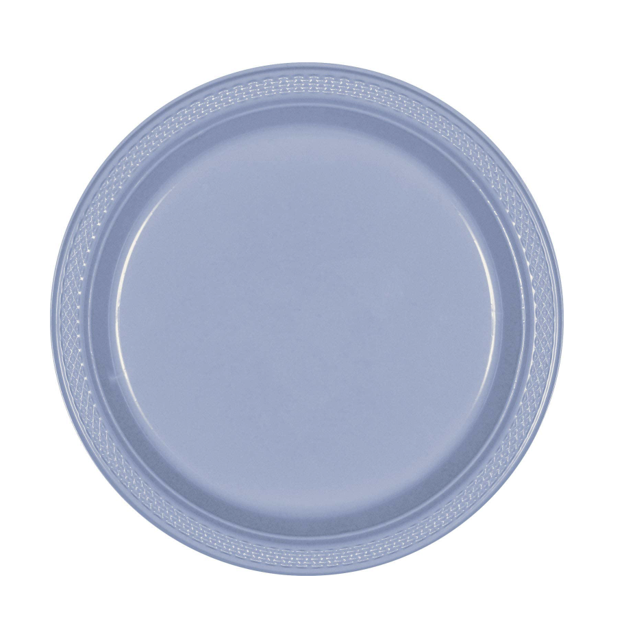 7" Round Plastic Plates, Mid Ct. - Pastel Blue Blue