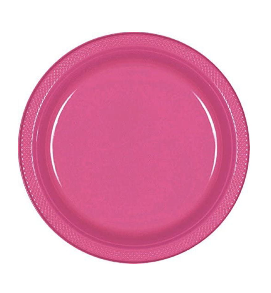 10" Round Plastic Plates, Mid Ct. - Bright Pink