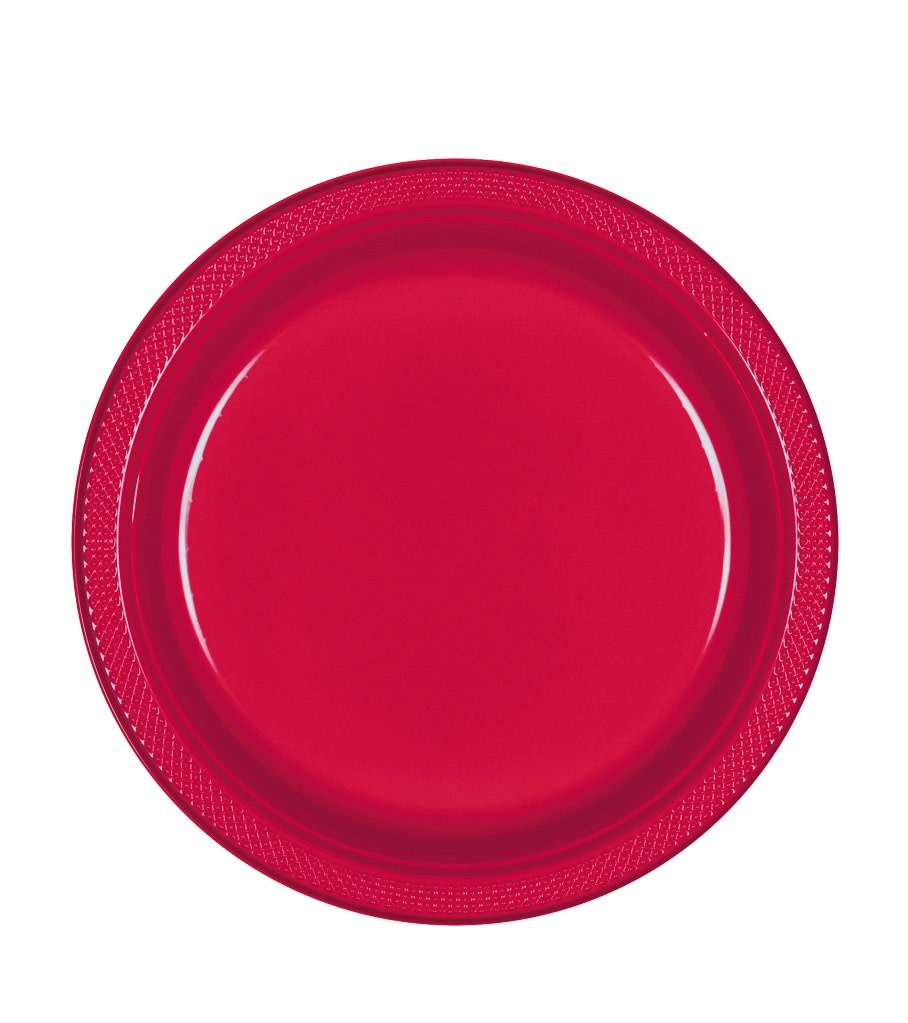 10" Round Plastic Plates, Mid Ct. - Apple Red