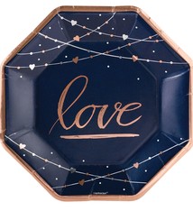 Navy Bride Metallic Octagonal Plates, 10"- 8 Count