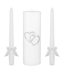 Unity Candle Set White With Gem Hearts
